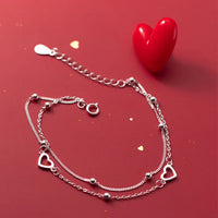 Pulseira Silver Duplo Amor Coração