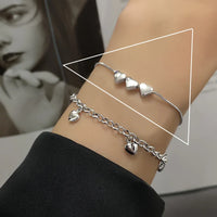 Pulseira Silver Duplo Amor Coração