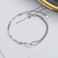 Pulseira Silver Duplo Amor Coração